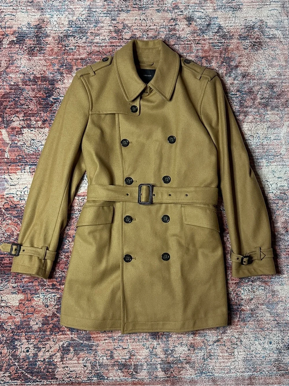 Banana Republic Camel Wool Belted Double Breasted Trench Coat Small